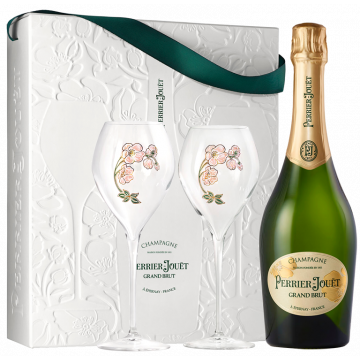 Geschenkset 2 Champagnergläser - Champagner Perrier Jouët - Grand Brut - 0.75L