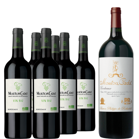 Weinpaket -Mouton Cadet Bio 2023 - Baron Philippe de Rothschild - 6 Fl. + 1 Magnum Gratis Weinpaket -Mouton Cadet Bio 2023 - Baron Philippe de Rothschild - 6 Fl. + 1 Magnum Gratis